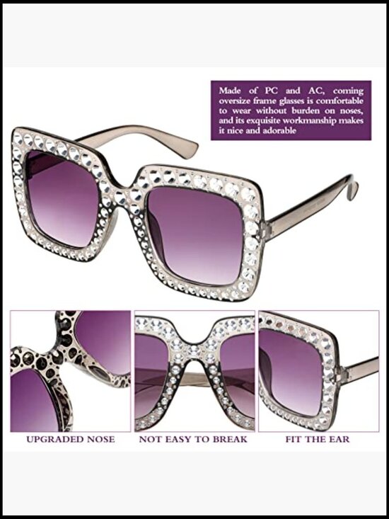 Rhinestone Bling Crystal Sunglasses Retro Disco Glasses for Women
